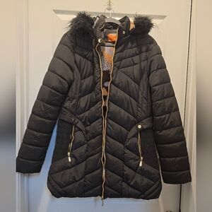 Amazon Black Puffer Jacket with Faux Fur Hood